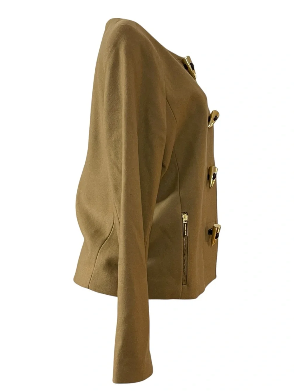 Michael Kors Brown Collarless Jacket Wool Blend Blazer with Zip‎ Pockets 12
